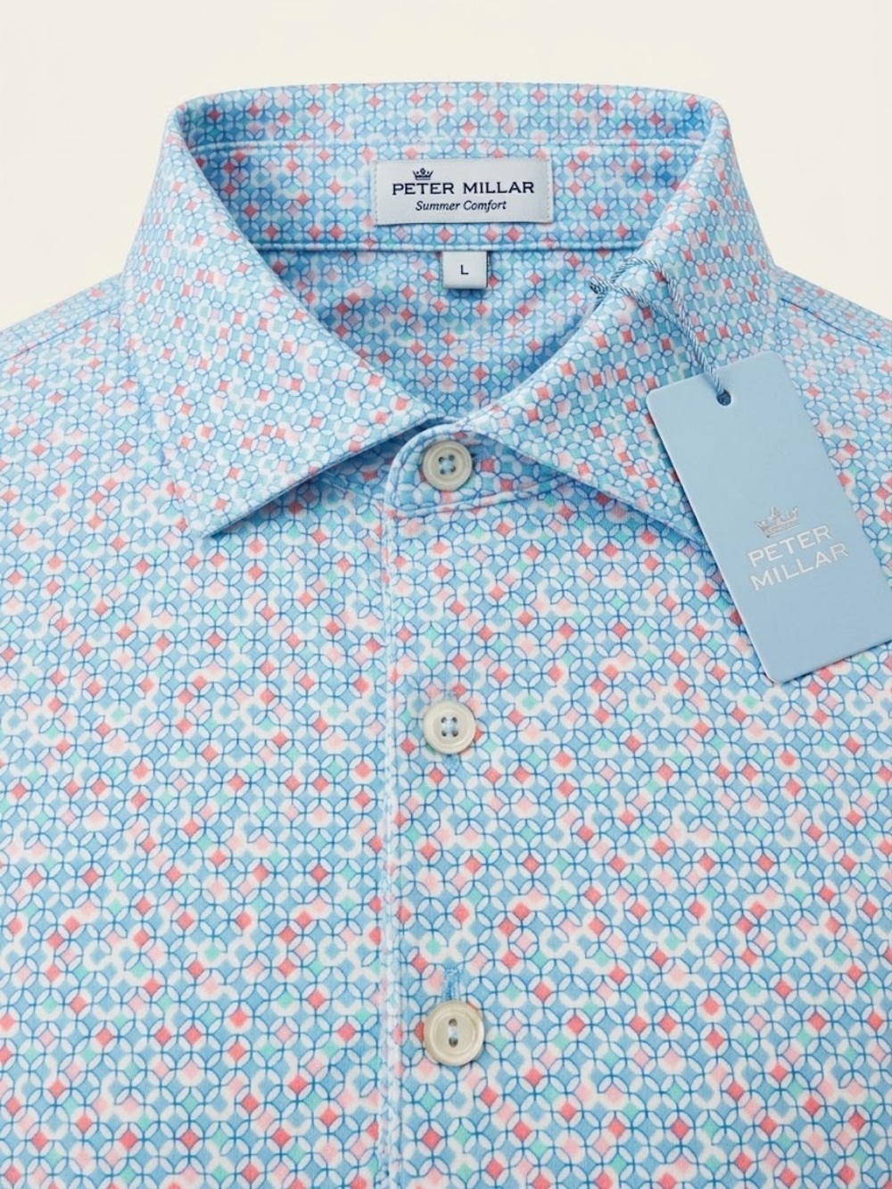 Peter Millar Men's Blue Geo-Print Button-Down Shirt